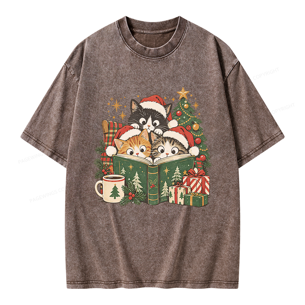 Pagewings Cat Lover Christmas Unisex Washed T-shirt