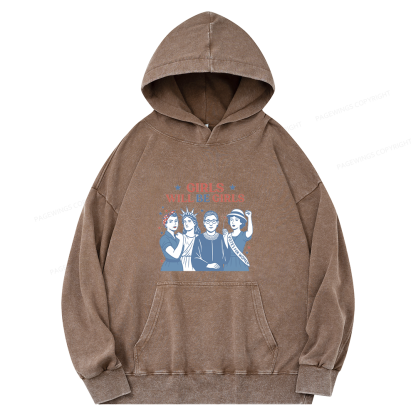 Pagewings Girls Will be Girls Unisex Washed Hoodie