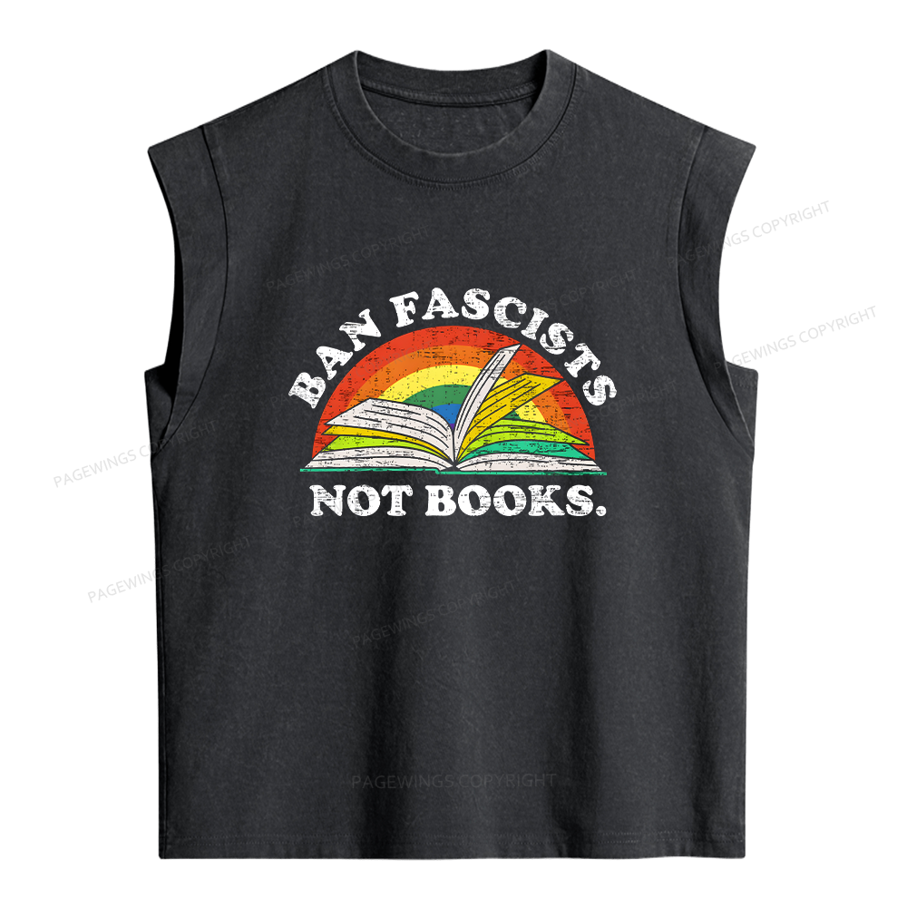 Pagewings Ban Fascists Not Books Women's Washed Tank Top