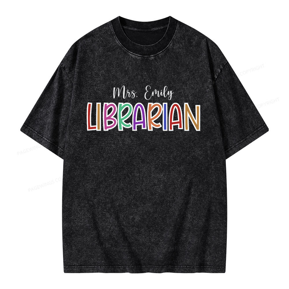 Pagewings Personalized Name Librarian Unisex Washed T-shirt