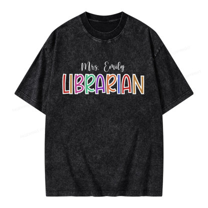Pagewings Personalized Name Librarian Unisex Washed T-shirt