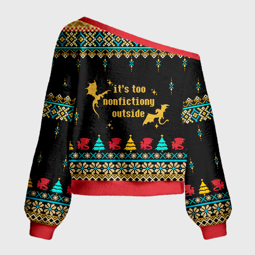 Pagewings Sci Fi Bookish Off Shoulder Ugly Knit Sweater