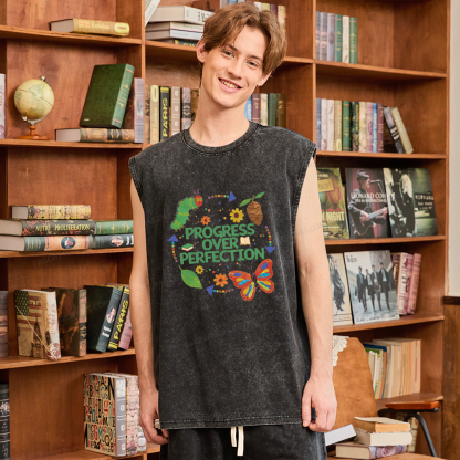 Pagewing Progress Over Perfection Unisex Washed Tank Top