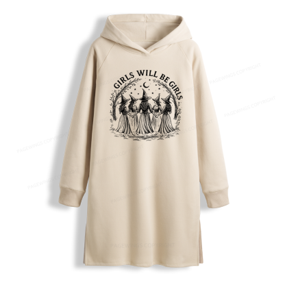 Pagewings Girls Will Be Girls Side-Slit Fleece Hoodie Dress