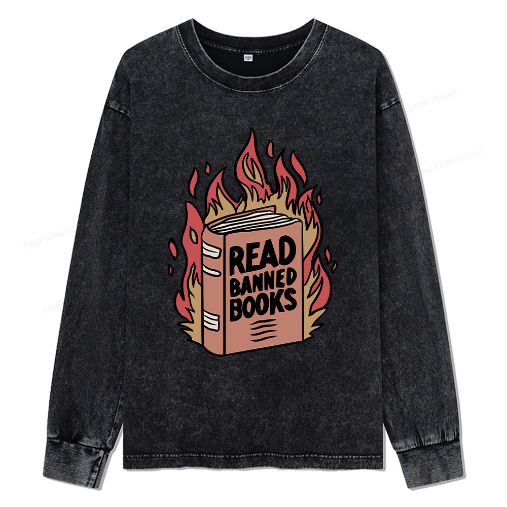 Pagewings Read Banned Books Unisex Washed Long Sleeve T-shirt
