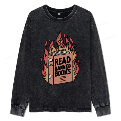 Pagewings Read Banned Books Unisex Washed Long Sleeve T-shirt
