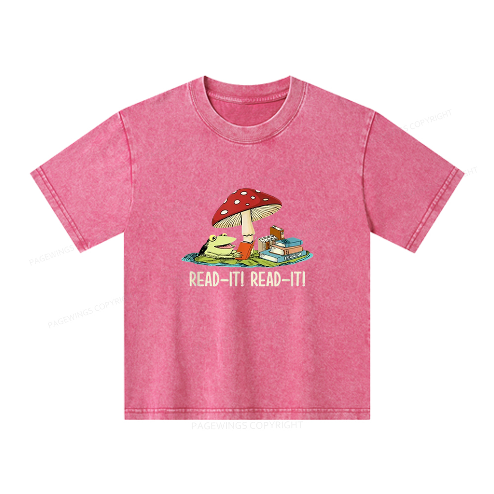 Pagewings Mushroom Read it Book Unisex Kids Washed T-shirt