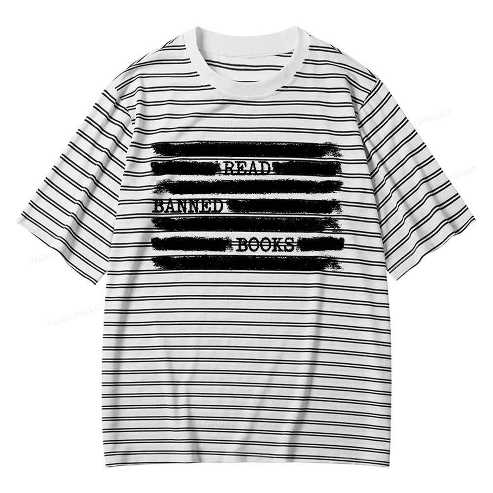 Pagewings Read Banned Books Bookworm Librarian Unisex Striped T-Shirt