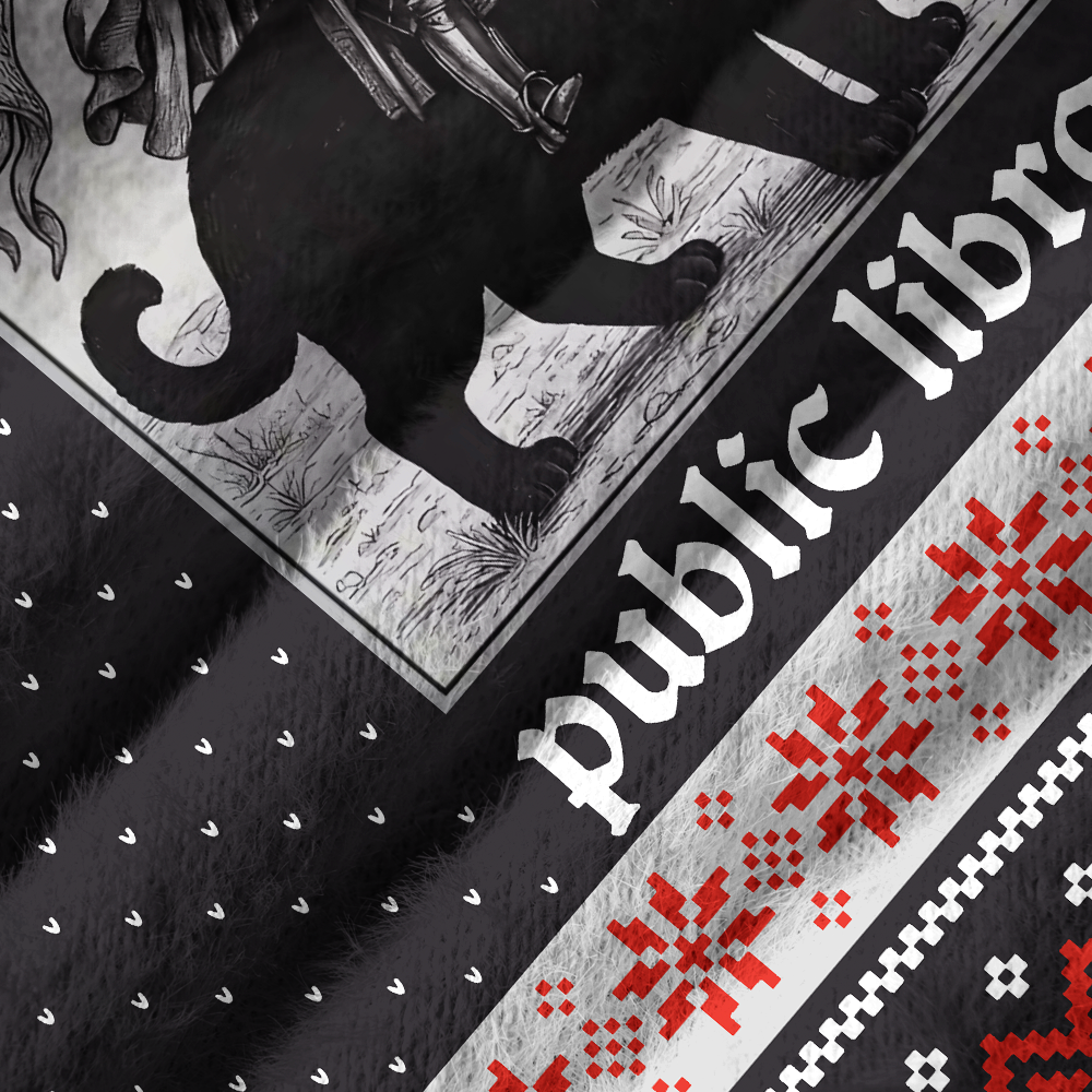 Pagewings Defend Your Local Public Library Off Shoulder Ugly Knit Sweater