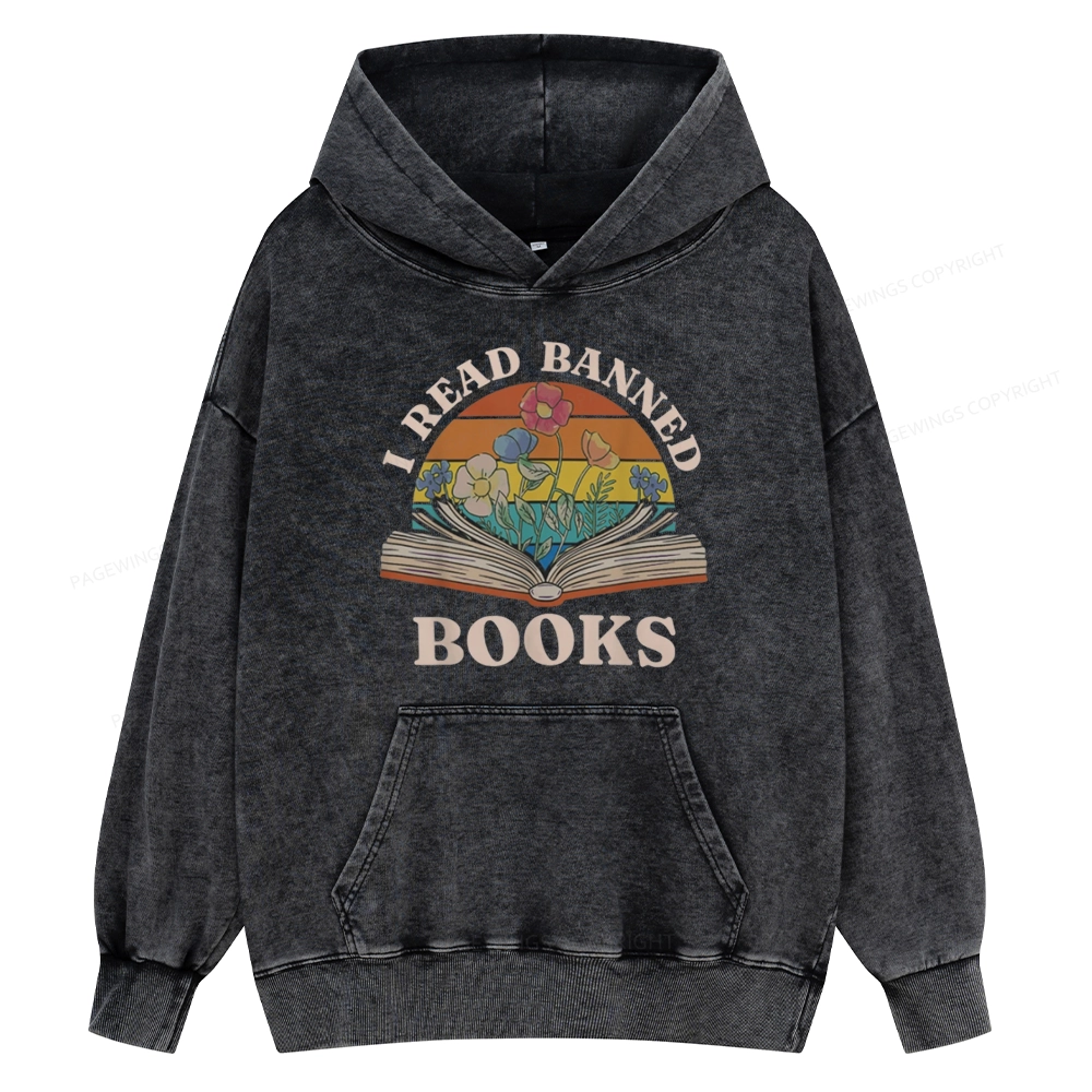 Pagewings I Read Banned Books Unisex Washed Hoodie