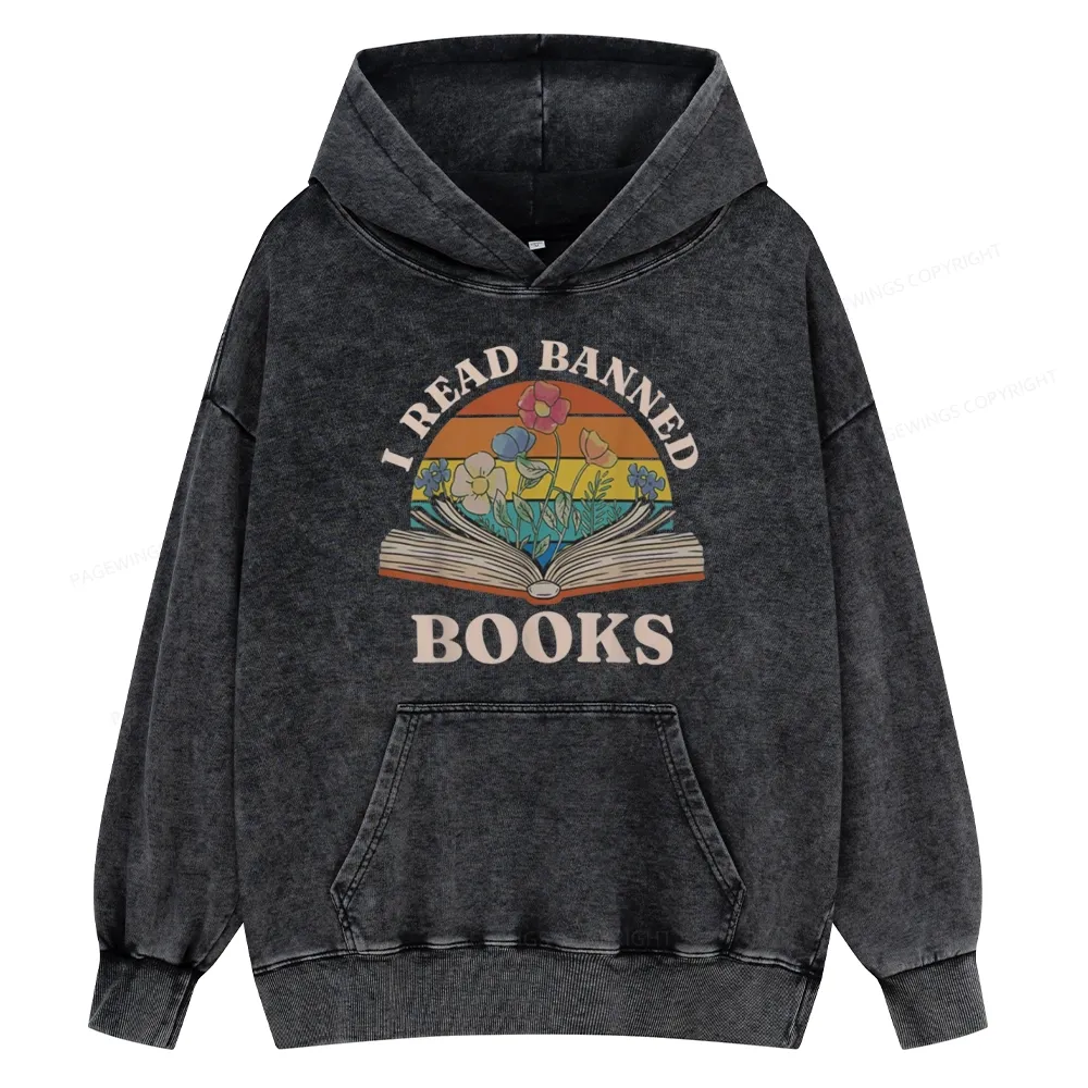 Pagewings I Read Banned Books Unisex Washed Hoodie