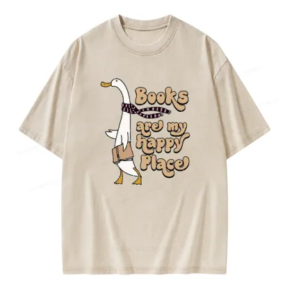 Pagewings Books Are My Happy Place Unisex Washed T-shirt