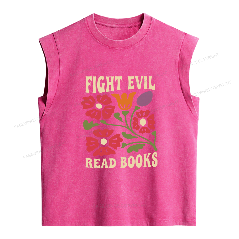 Pagewings Fight Evil Read Books Women's Washed Tank Top