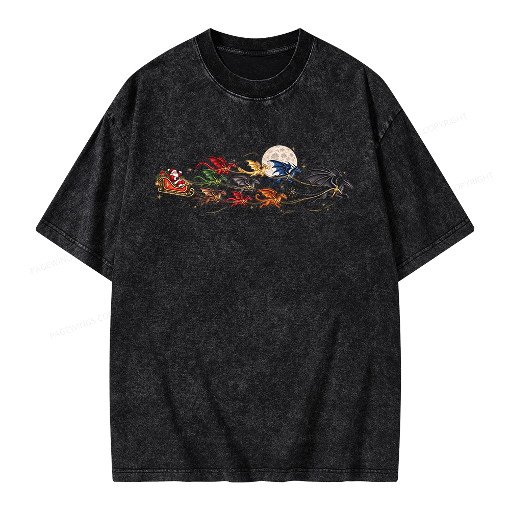 Pagewings Christmas Dragon Bookish Unisex Washed T-shirt