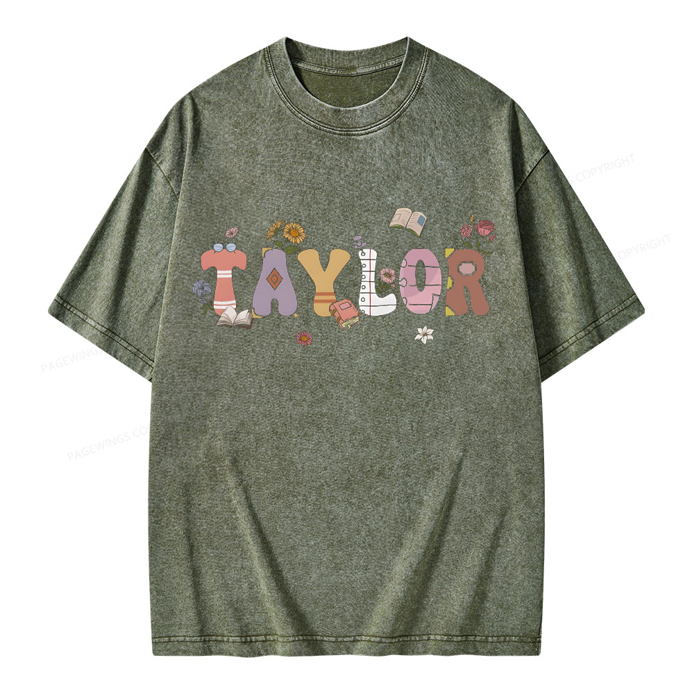 PagewingsPersonalized Gift For Bookish Bookworm Unisex Washed T-shirt