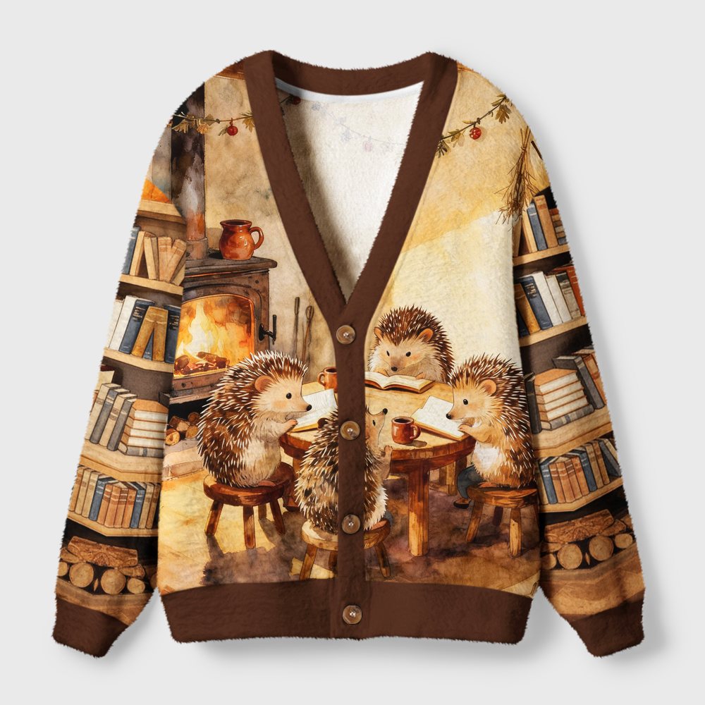 Pagewings Hedgehog Book Club Light Knit Unisex Cardigan Sweaters