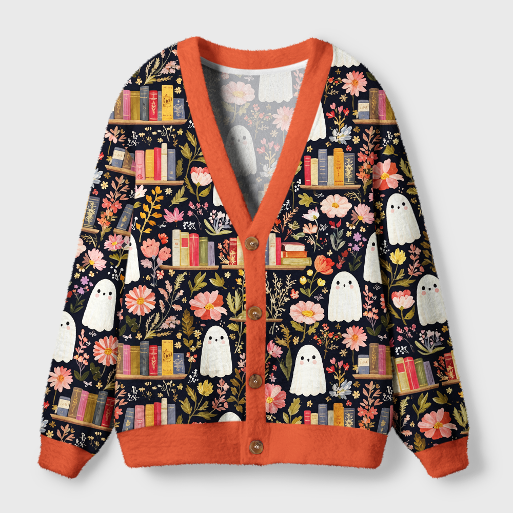 Pagewings Ghosts Love Reading Light Knit Unisex Cardigan Sweaters