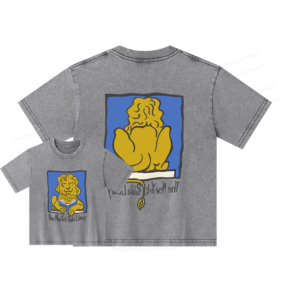 Pagewings Vintage New York Library Tee Unique Find Unisex Kids Washed T-shirt