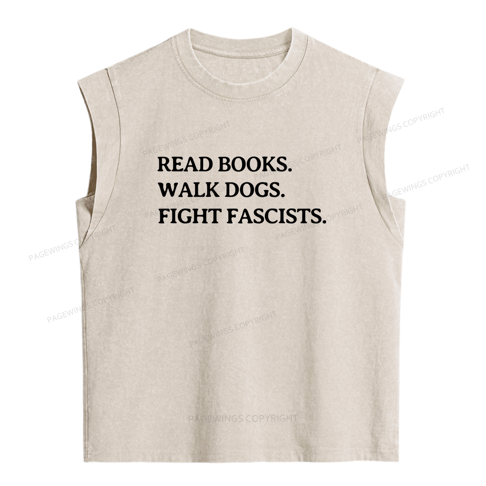 Pagewings Read Books Walk Dogs And Fight Women's Washed Tank Top