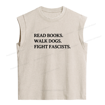 Pagewings Read Books Walk Dogs And Fight Women's Washed Tank Top
