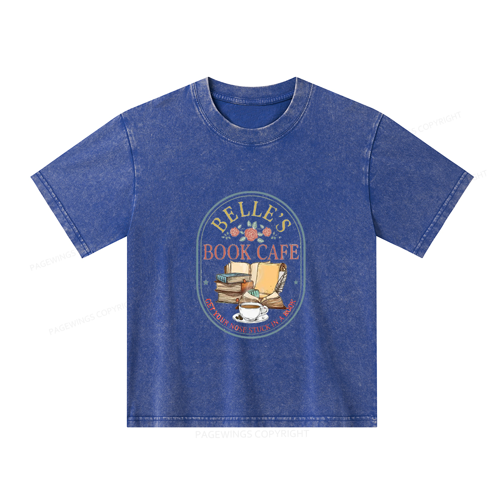 Pagewings Belles Book Cafe Unisex Kids Washed T-shirt