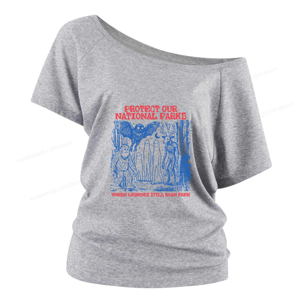 Pagewings Protect Our Parks Vintage Camping Women Off Shoulder T-shirts