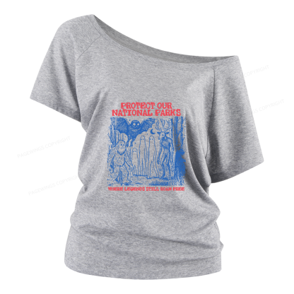 Pagewings Protect Our Parks Vintage Camping Women Off Shoulder T-shirts