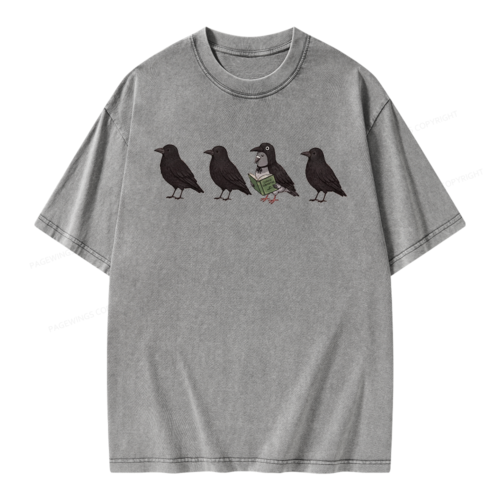 Pagewings Funny Crow Pigeon Unisex Washed T-shirt