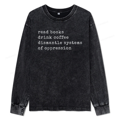 Pagewings Read Books Drink Coffee Unisex Washed Long Sleeve T-shirt