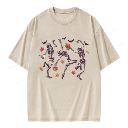 Pagewings Dancing Skeleton Unisex Washed T-shirt