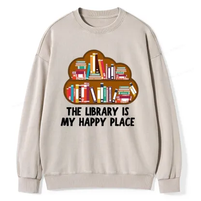 Pagewings The Library Is My Happy Place Unisex Washed Sweatshirt