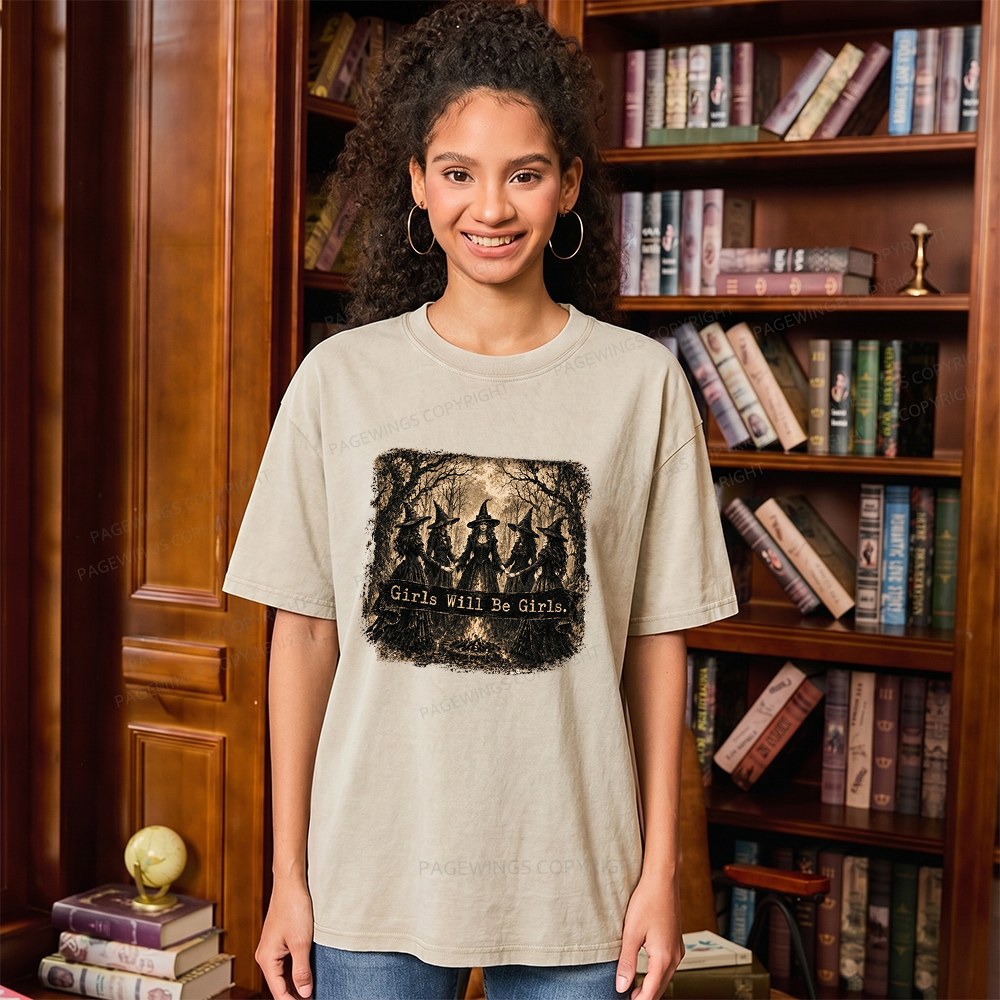 Pagewings Girls Will Be Girls Unisex Washed T-shirt