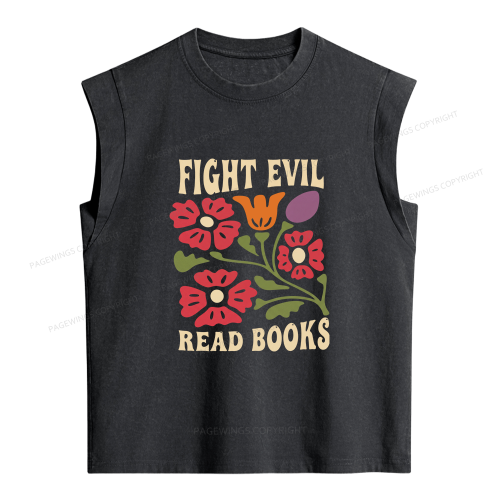 Pagewings Fight Evil Read Books Women's Washed Tank Top
