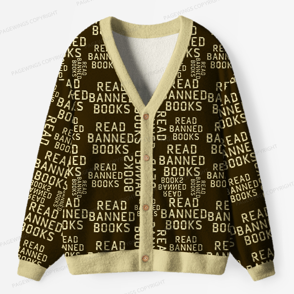 Pagewings Read Banned Books Unisex Ugly Cardigan Sweaters
