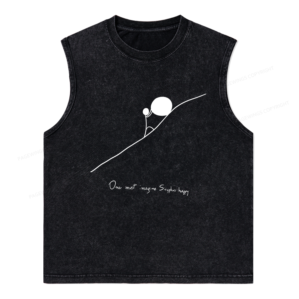 Pagewings One Must Imagine Sisyphus Happy Unisex Washed Tank Top