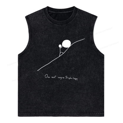 Pagewings One Must Imagine Sisyphus Happy Unisex Washed Tank Top
