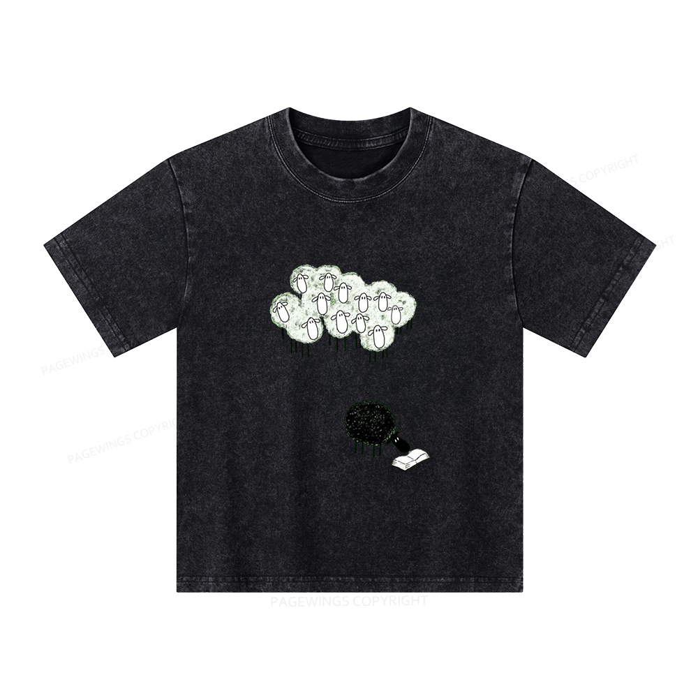 Pagewings Reading Fluffy Flock Unisex Kids Washed T-shirt