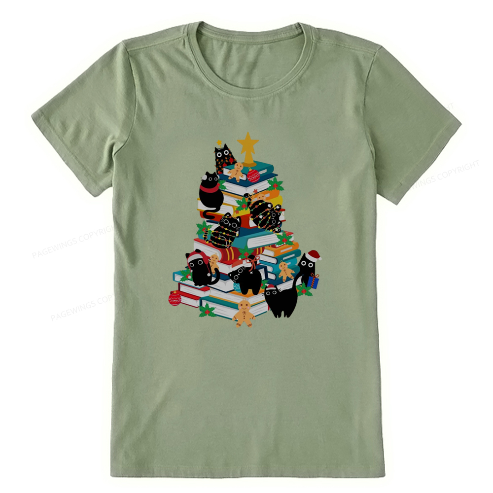 Pagewings Cute Cats Books Christmas Tree Unisex Classic T-shirt