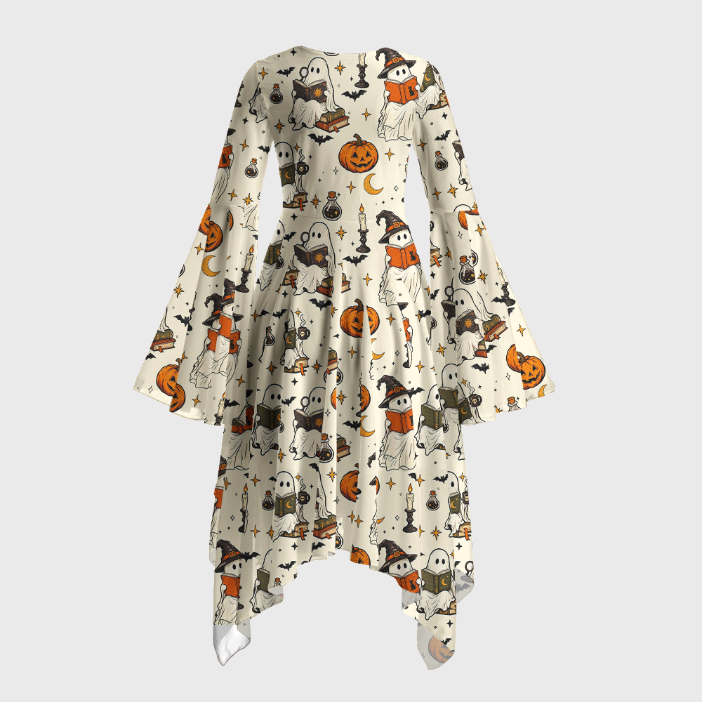 Pagewings Ghosts Love Reading Bell Sleeve Dress