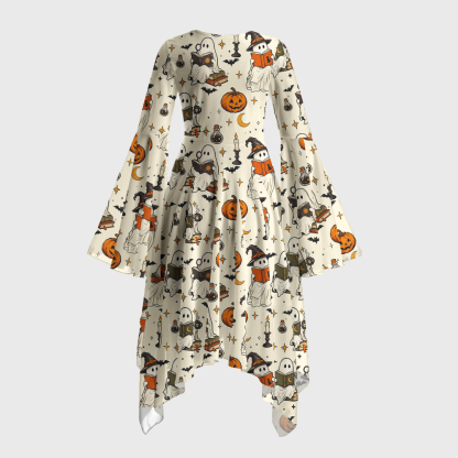 Pagewings Ghosts Love Reading Bell Sleeve Dress