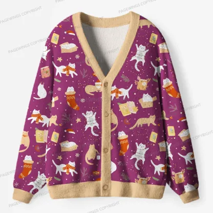 Pagewings Cats And Reading Unisex Ugly Cardigan Sweaters