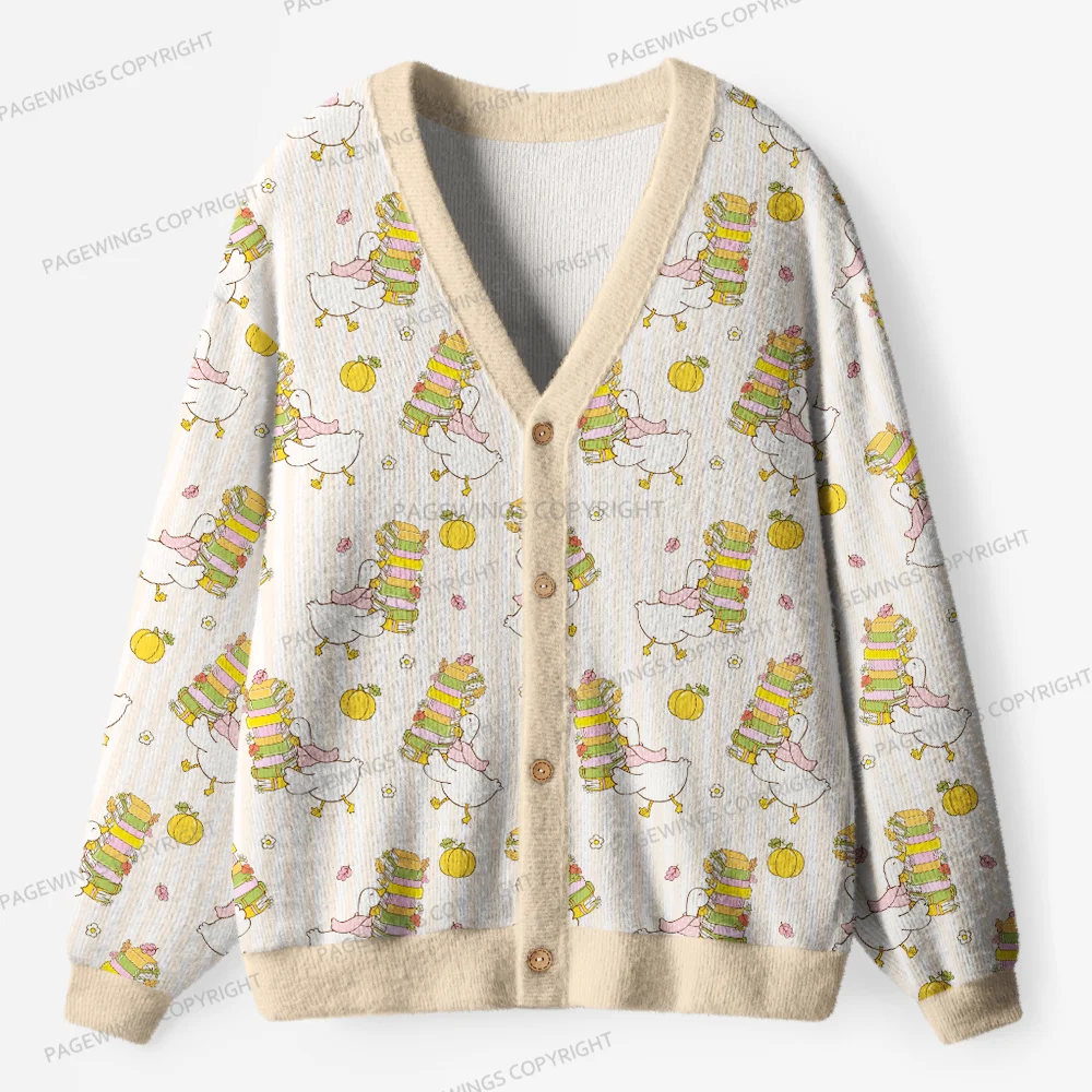 Pagewings Silly Goose Reading Club Unisex Ugly Cardigan Sweaters