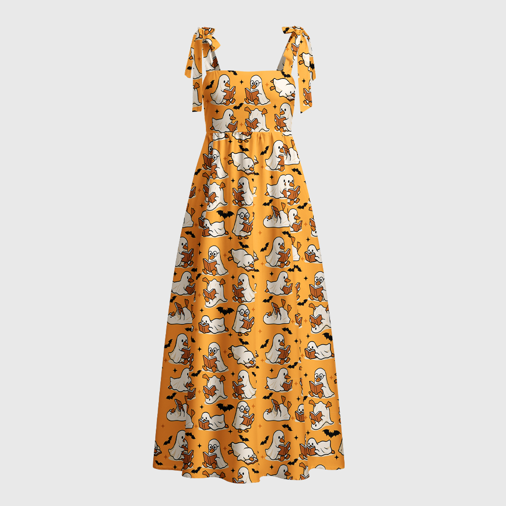 Pagewings Ghost  Reading Tie Shoulder Maxi Dress
