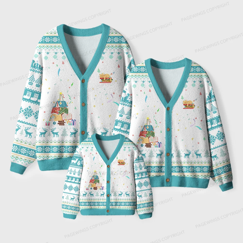 Pagewings Christmas Cozy Reading Unisex Ugly Cardigan Sweaters