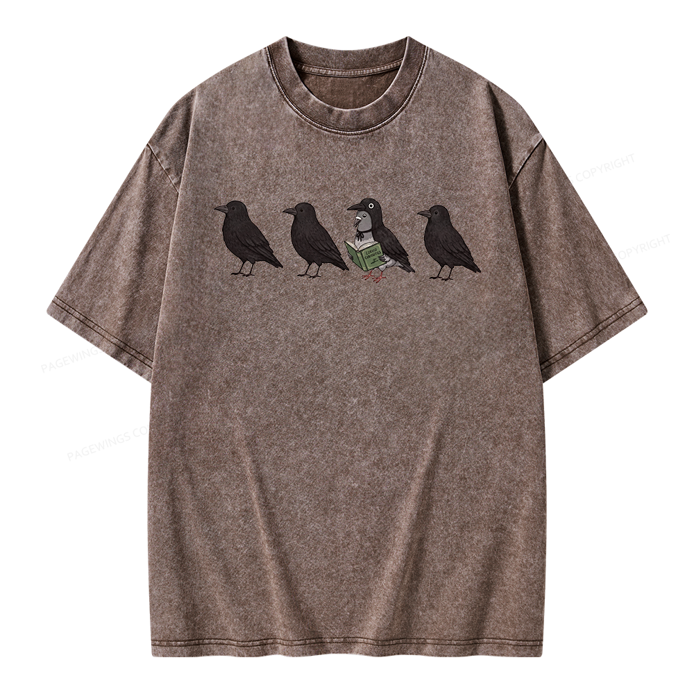 Pagewings Funny Crow Pigeon Unisex Washed T-shirt