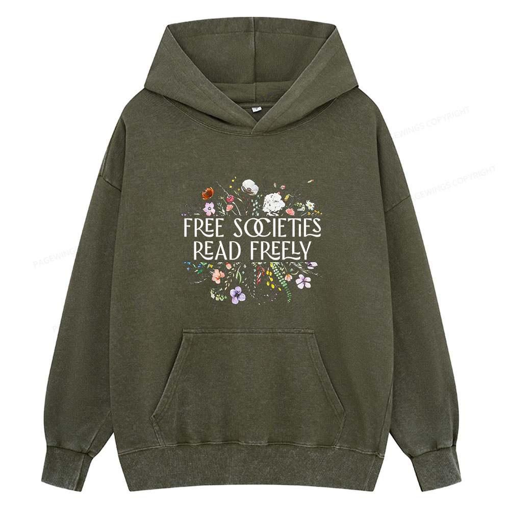 Pagewing Free Societies Read Freely Unisex Washed Hoodie