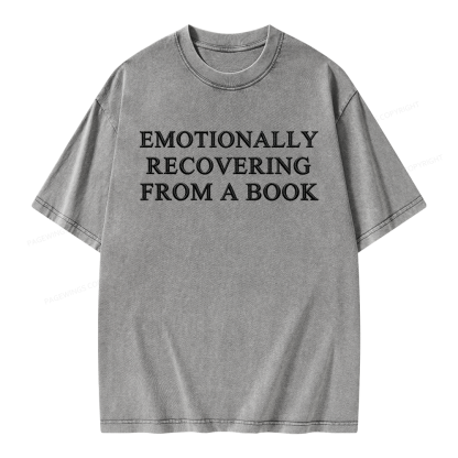 Pagewings Embroidered Emotionally Recovering From a Book Unisex Washed T-shirt