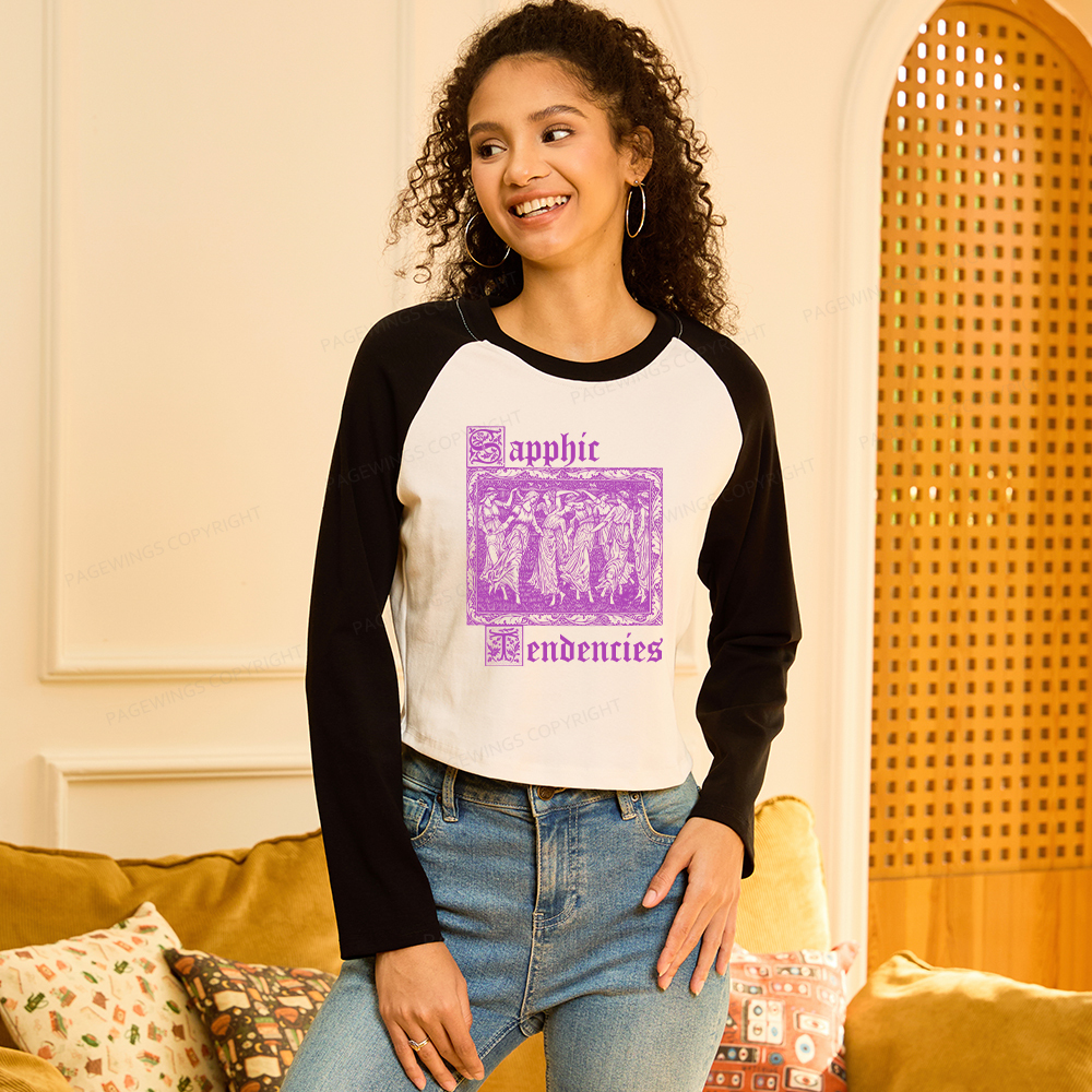 Pagewings Sapphic Tendencies Women Long Sleeve Crop Raglan T-shirt