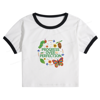 Pagewing Progress Over Perfection Baby Tee Cropped Ringer T-Shirt