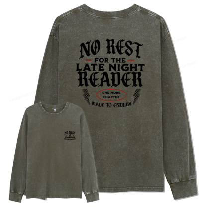 Pagewings No Rest For The Late Night Reader Unisex Washed Long Sleeve T-shirt